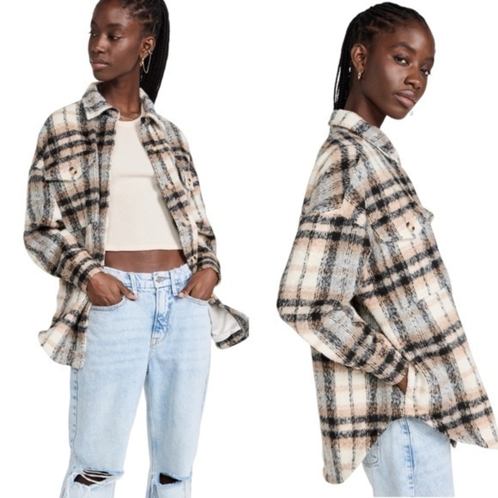 Good American Neutral Plaid Shacket size 1/2 NWOT